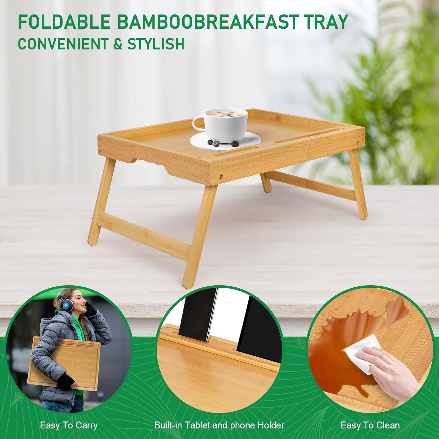 Mesa de bandeja de cama Artmeer grande de bambú plegable
