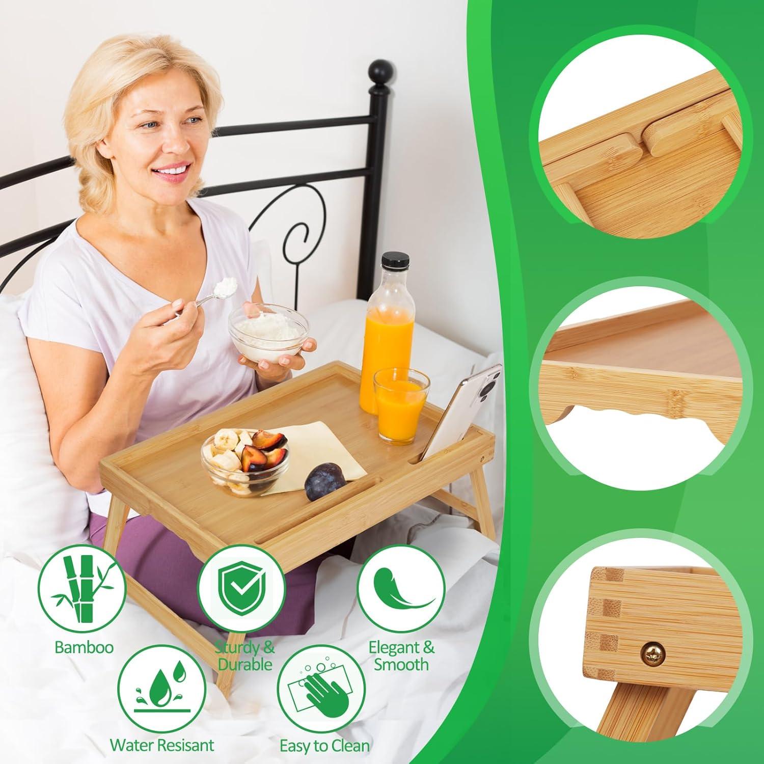 Mesa de bandeja de cama Artmeer grande de bambú plegable