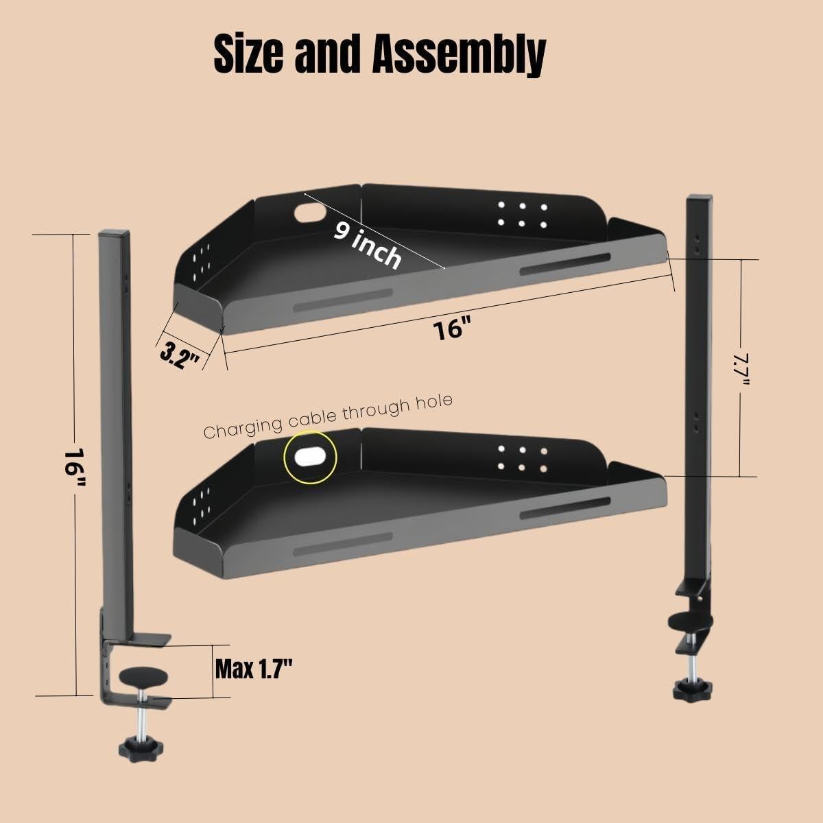Estante de esquina para escritorio Yuxh Y60A1 2 niveles negro