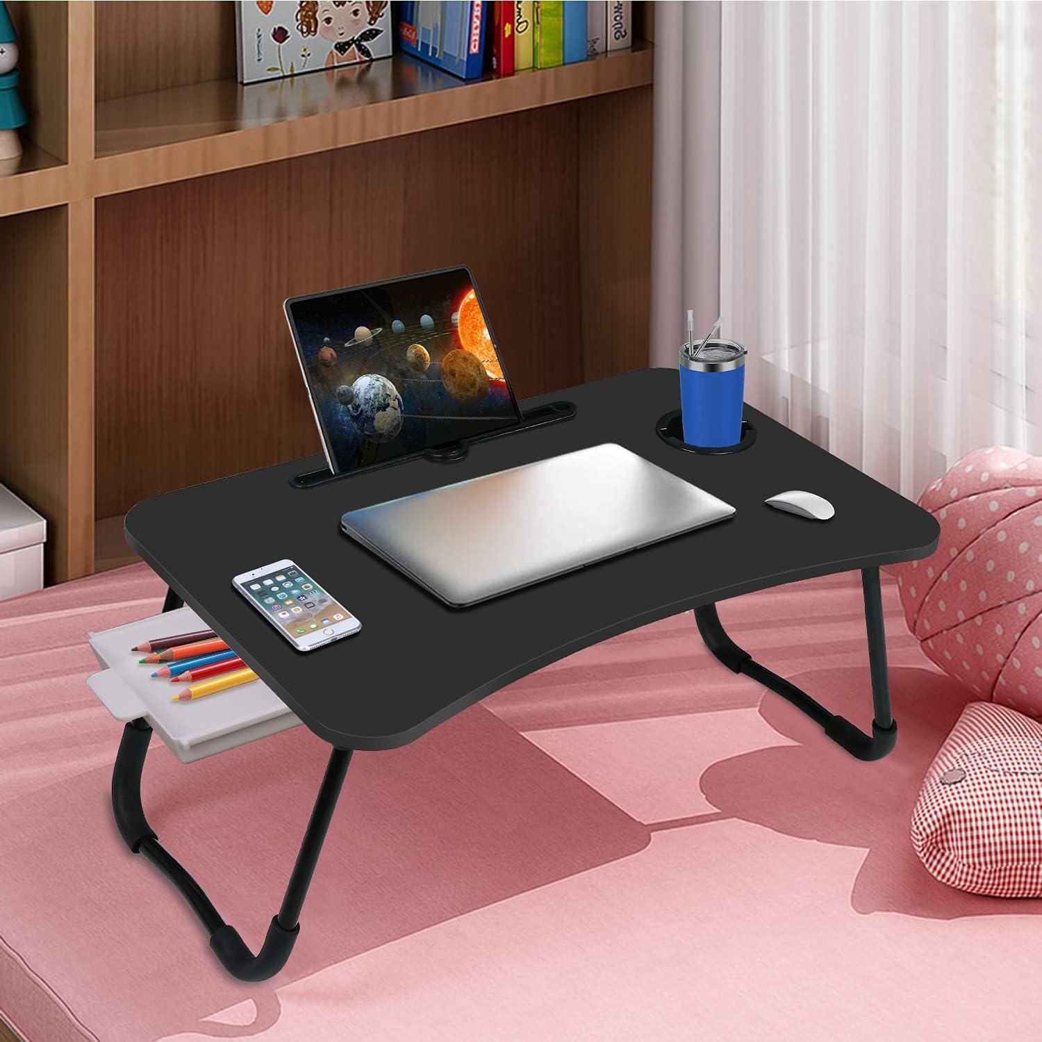 Escritorio de Cama Plegable Fayquaze con Cajón y Soporte Taza