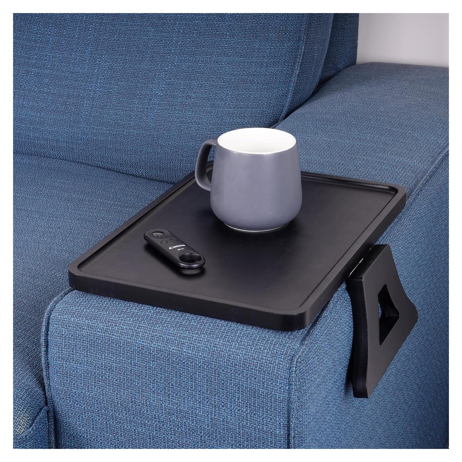 Mesa de Brazo de Sofá Elevon Plegable Negra para Espacios Pequeños