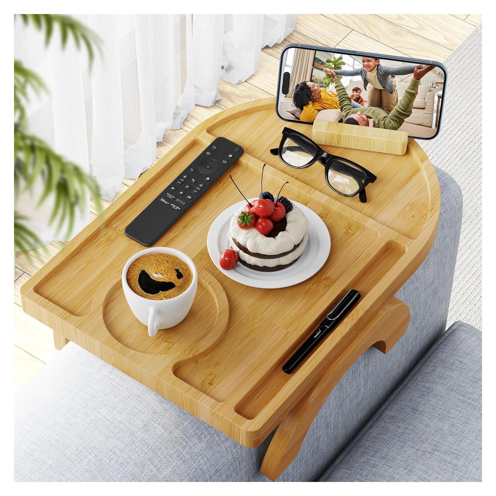 Mesa de bandeja para sofá Wisreach de bambú 38.1x25.9 cm