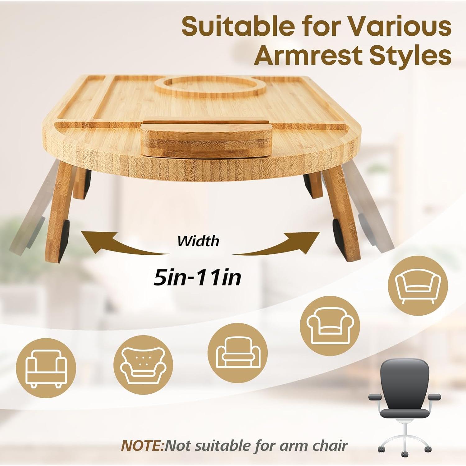 Mesa de bandeja para sofá Wisreach de bambú 38.1x25.9 cm