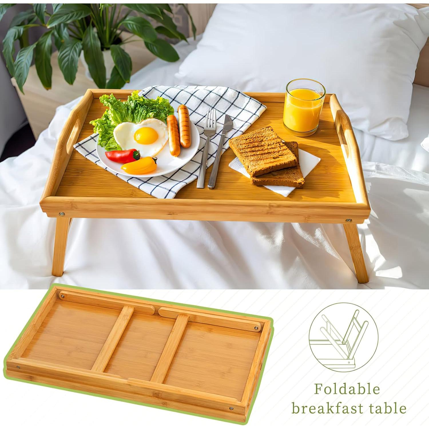 2 Pack Bandejas de Desayuno Plegables Mxbamhy de Bambú