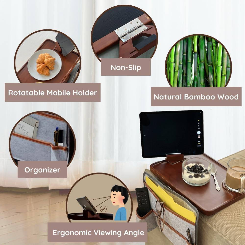 Mesa de brazo de sofá Sunflower 001 de bambú con bolsa