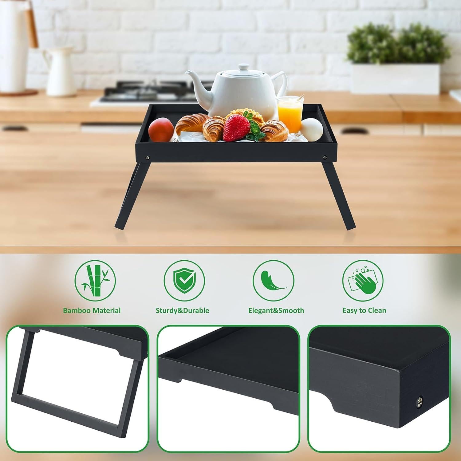 Mesa Bandeja de Cama Plegable RRX de Bambú Negra 47x28 cm