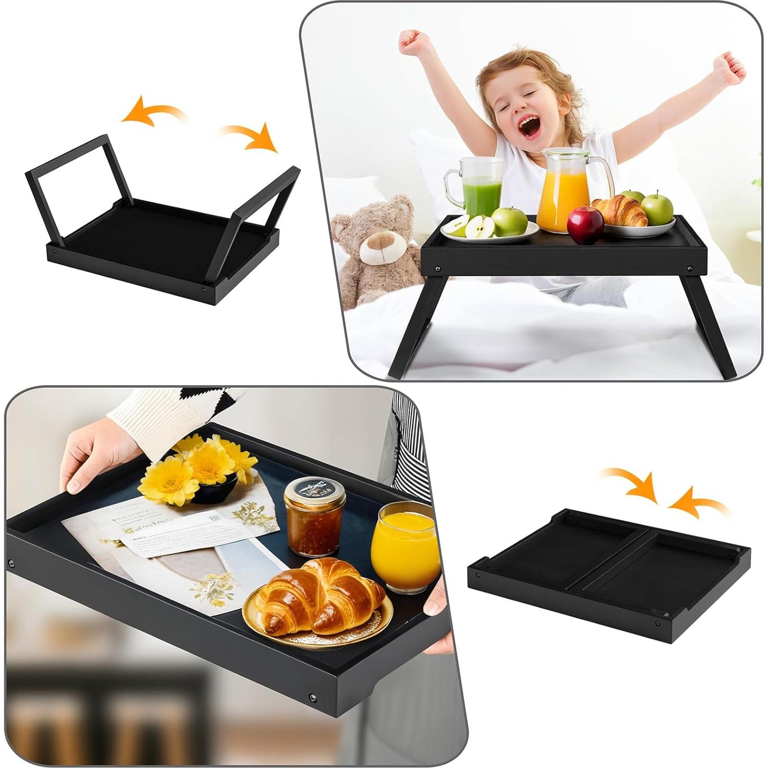 Mesa Bandeja de Cama Plegable RRX de Bambú Negra 47x28 cm
