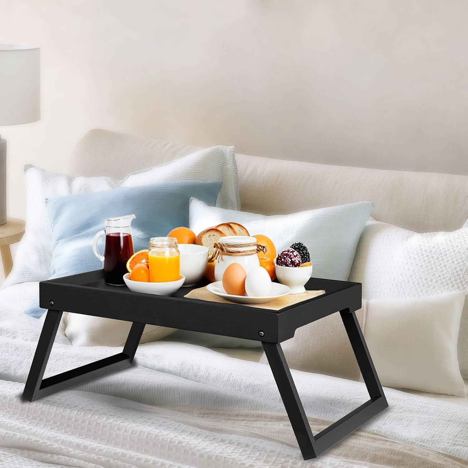 Mesa Bandeja de Cama Plegable RRX de Bambú Negra 47x28 cm