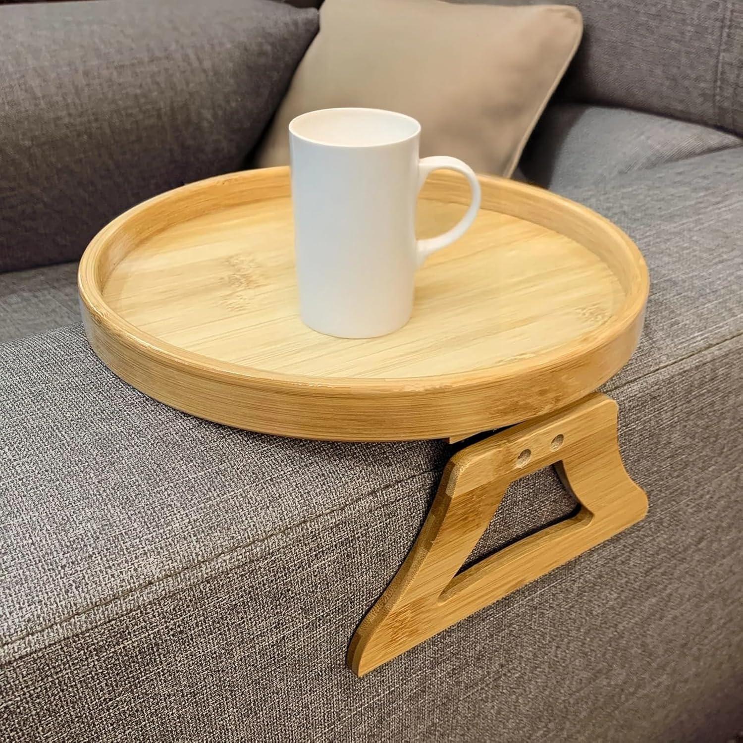 Mesa lateral clip-on Bosreroy 25x25 cm de bambú beige