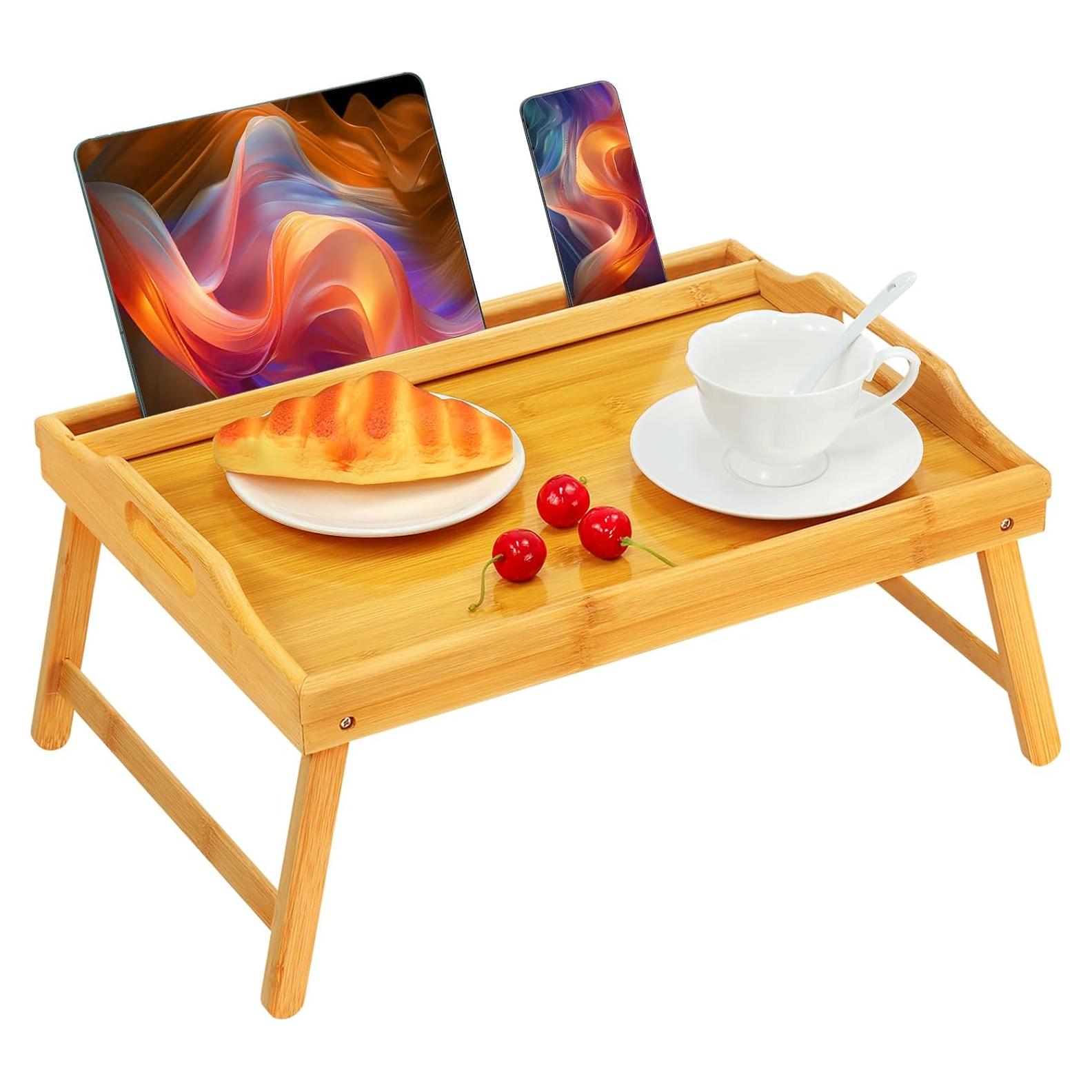 Bandeja de Cama JMLHMXC de Bambú Plegable con Soporte