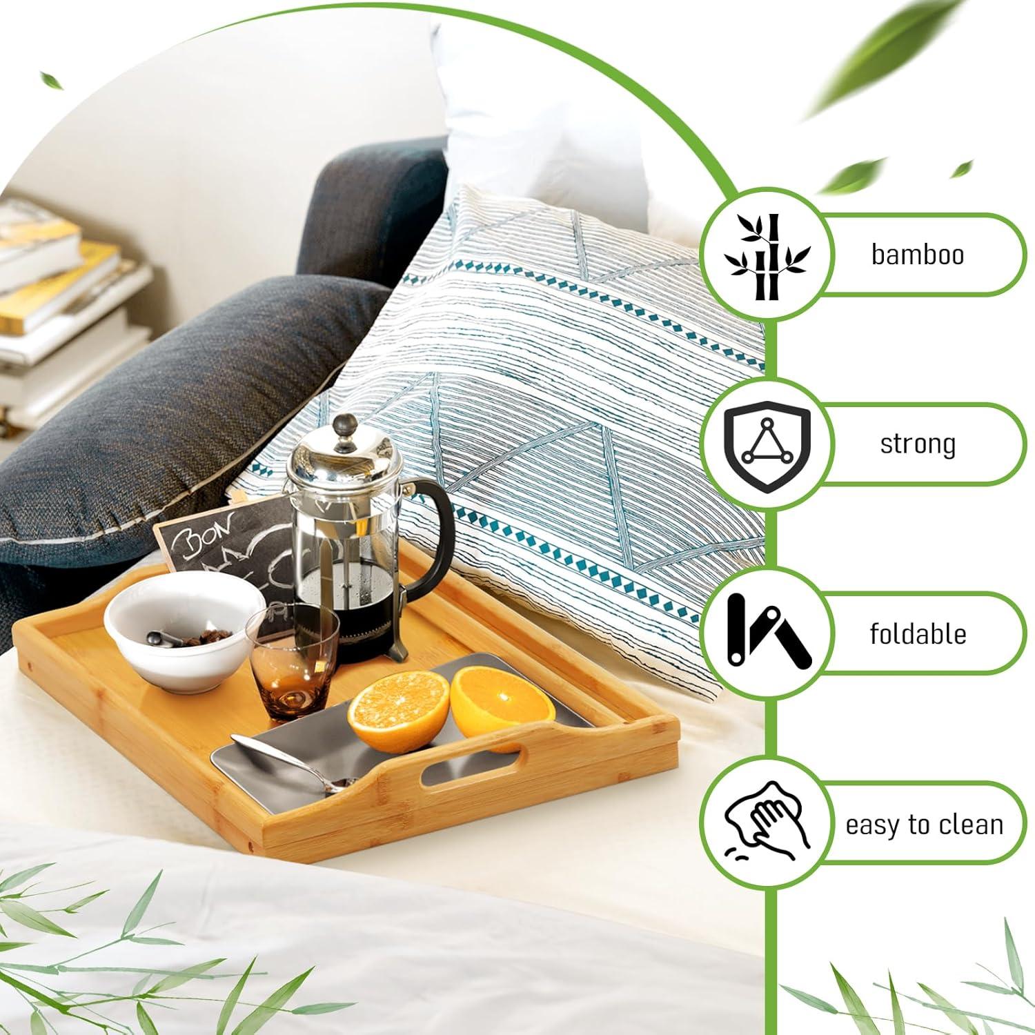 Bandeja de Cama JMLHMXC de Bambú Plegable con Soporte