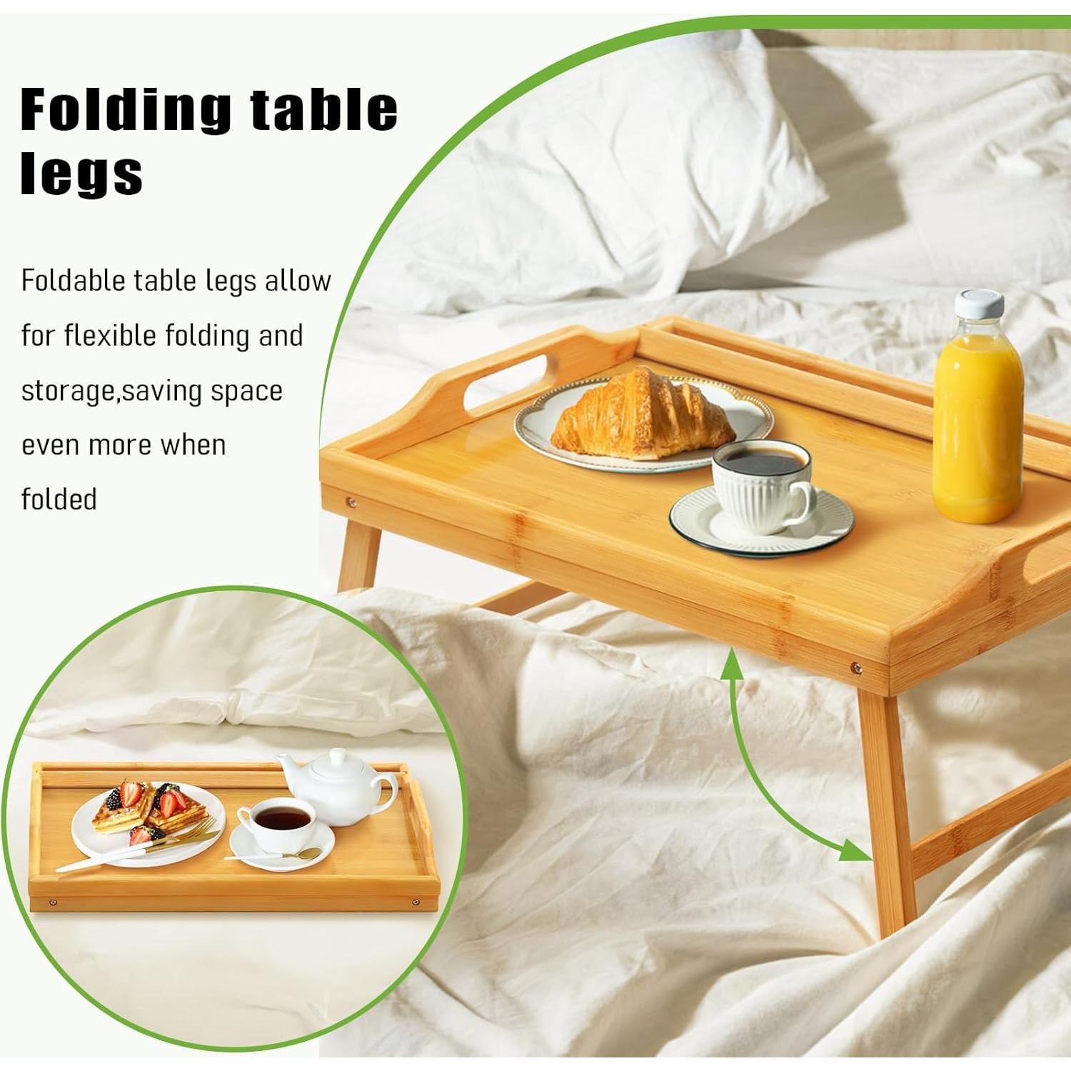 Bandeja de Cama JMLHMXC de Bambú Plegable con Soporte