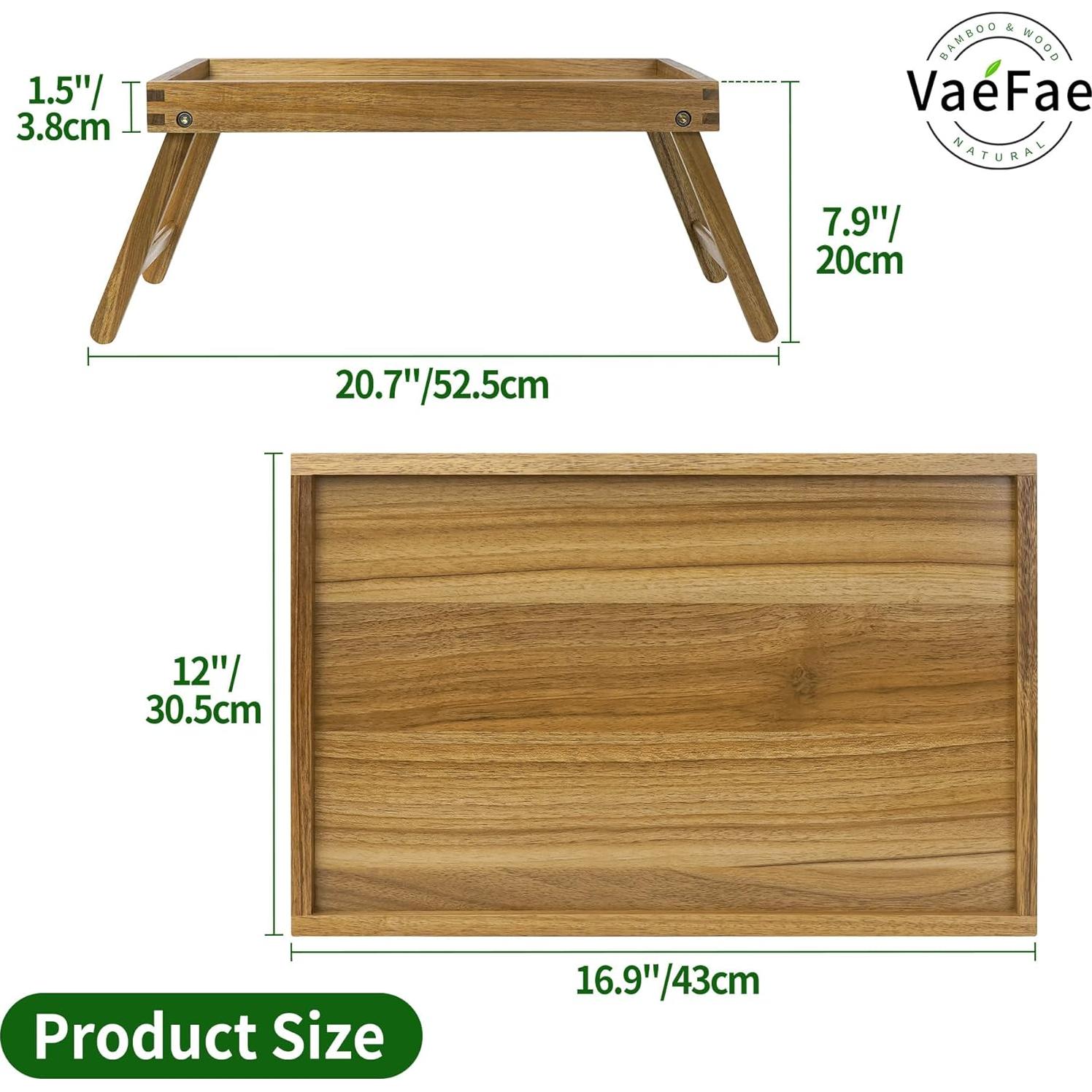 Bandeja de Cama VaeFae de Acacia Plegable 42.9x30.5cm