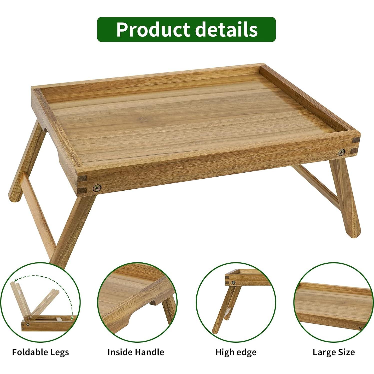 Bandeja de Cama VaeFae de Acacia Plegable 42.9x30.5cm