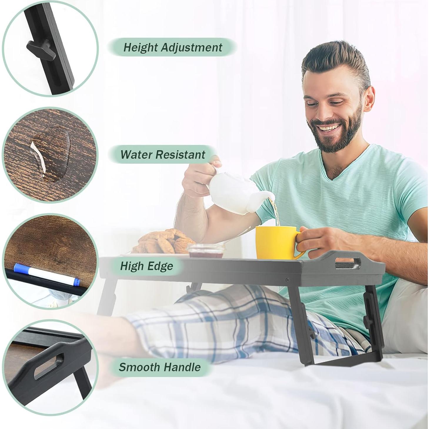 Juego de 2 bandejas de desayuno ajustables JMLHMXC de bambú