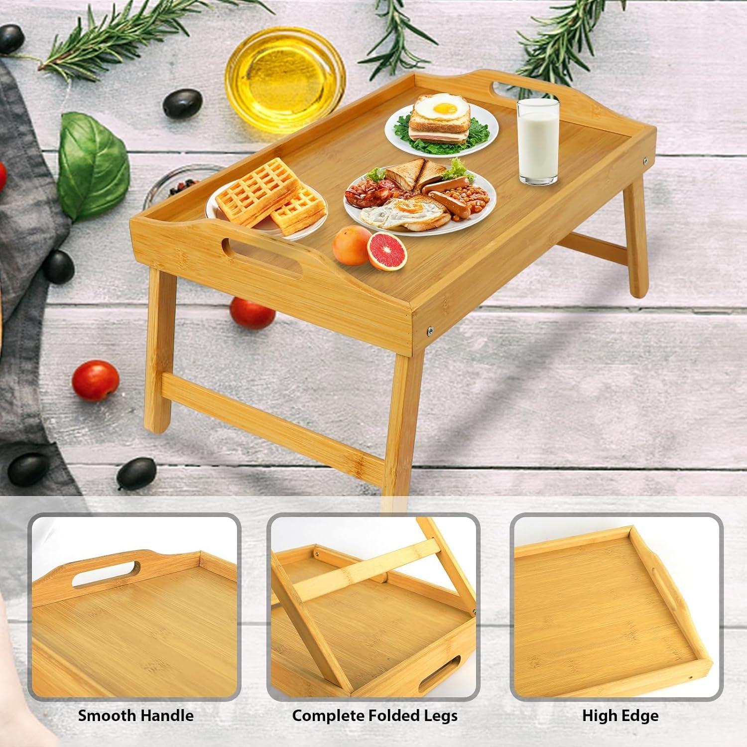 Mesa de bandeja para cama MorTime de bambú con patas plegables