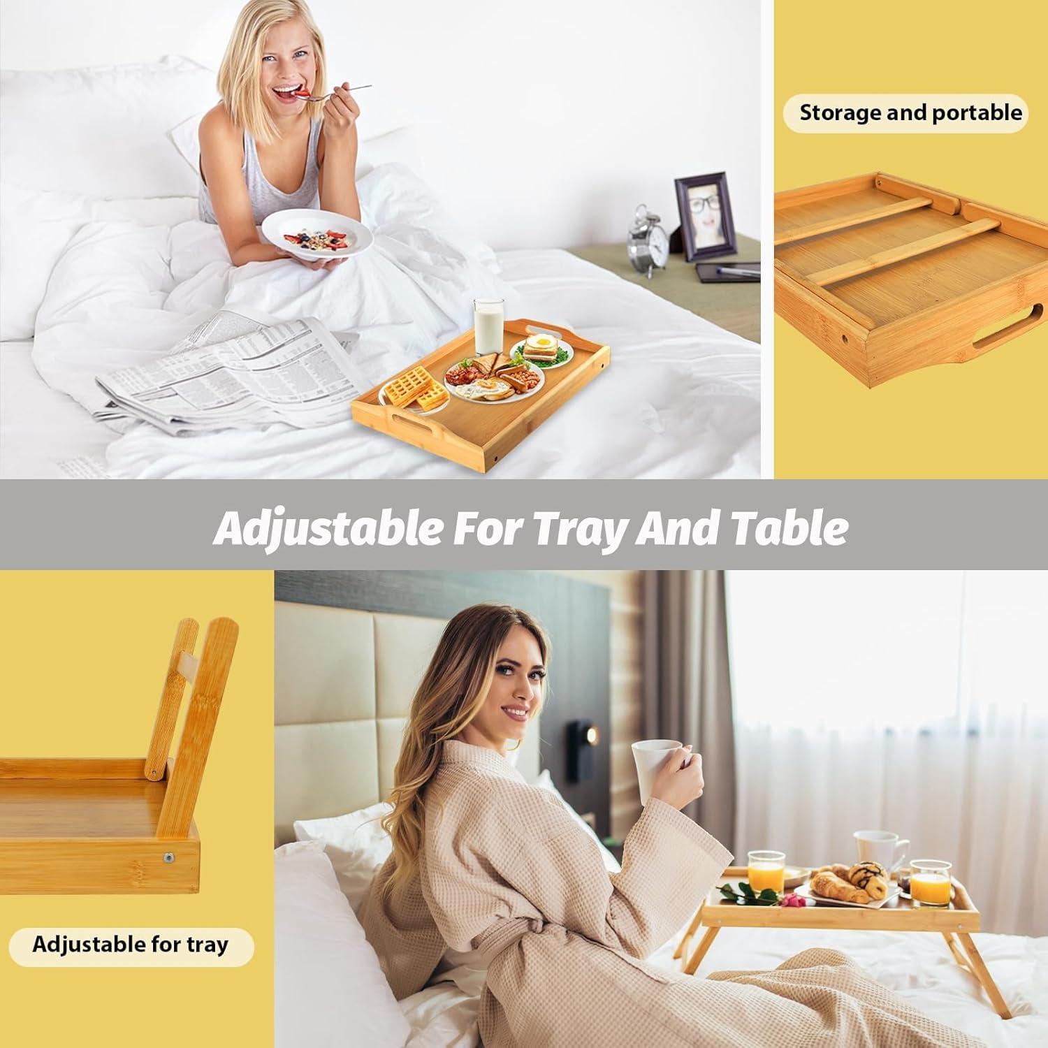 Mesa de bandeja para cama MorTime de bambú con patas plegables