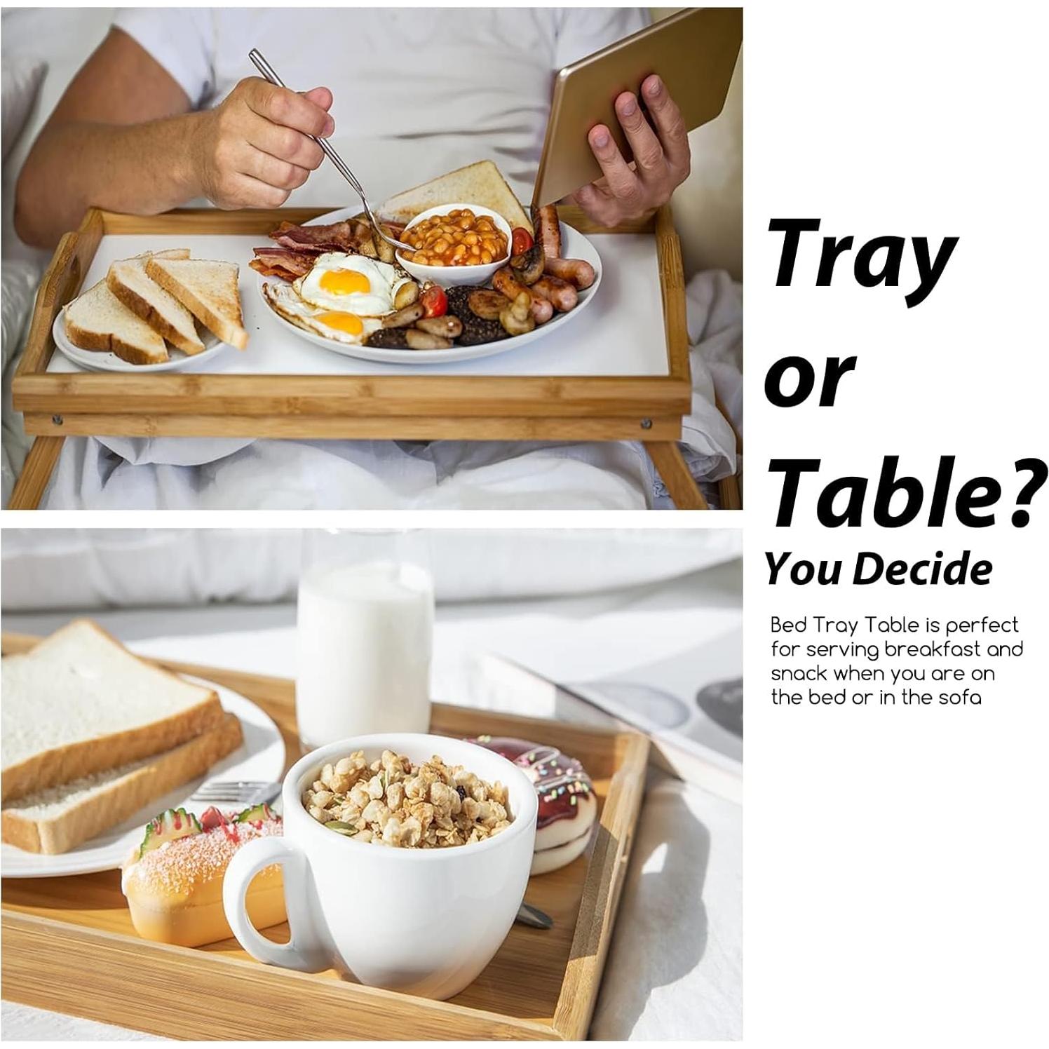 Mesa de bandeja para cama MorTime de bambú con patas plegables