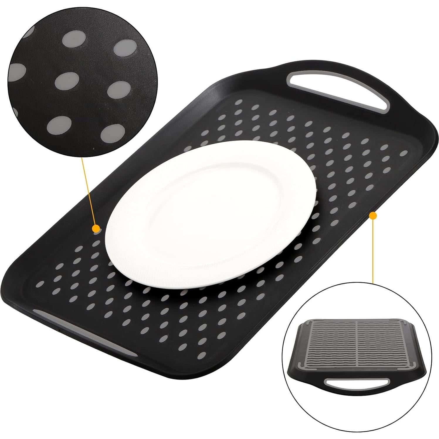 Bandeja de Servicio Antideslizante TOPZEA - 2 Piezas, Negra