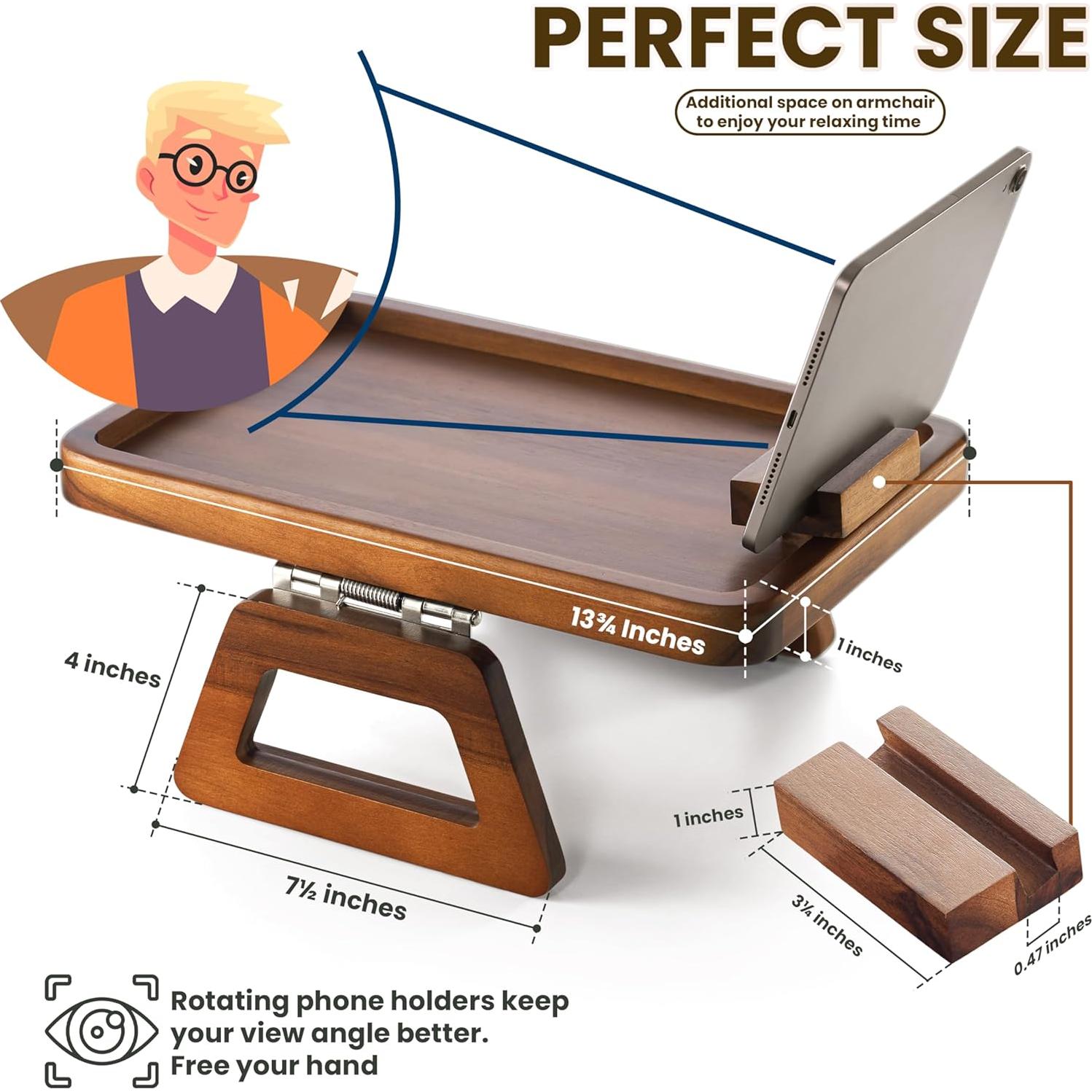 Bandeja de Brazo de Sofá Tinamo de Madera de Acacia 35x24 cm