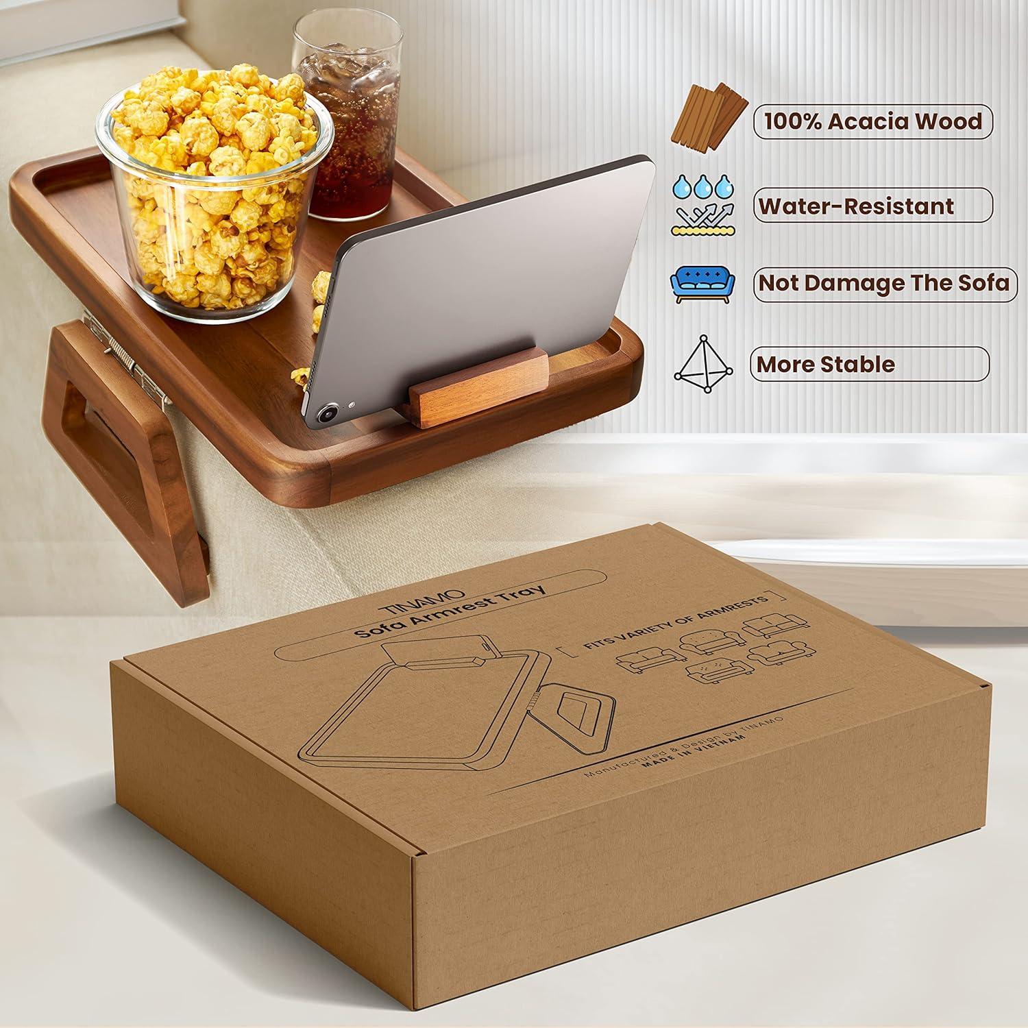 Bandeja de Brazo de Sofá Tinamo de Madera de Acacia 35x24 cm