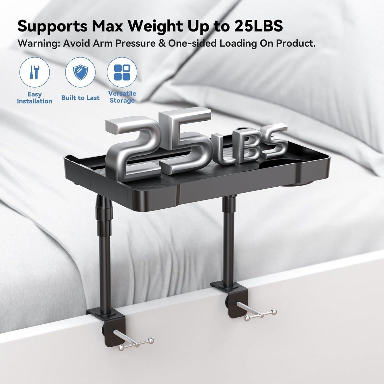 Estante Lateral para Cama CLESOO Ajustable 38.3x25.6cm Negro