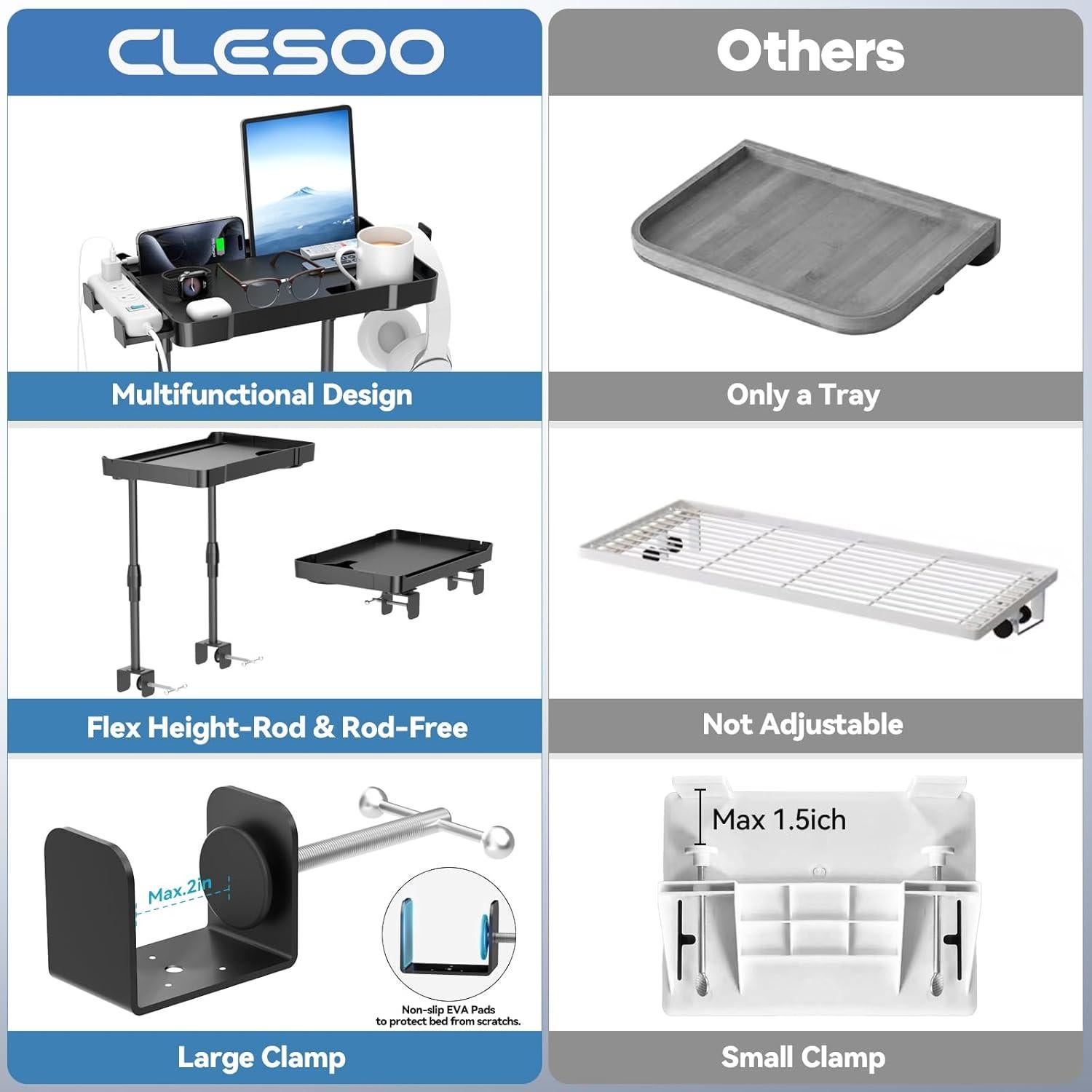 Estante Lateral para Cama CLESOO Ajustable 38.3x25.6cm Negro