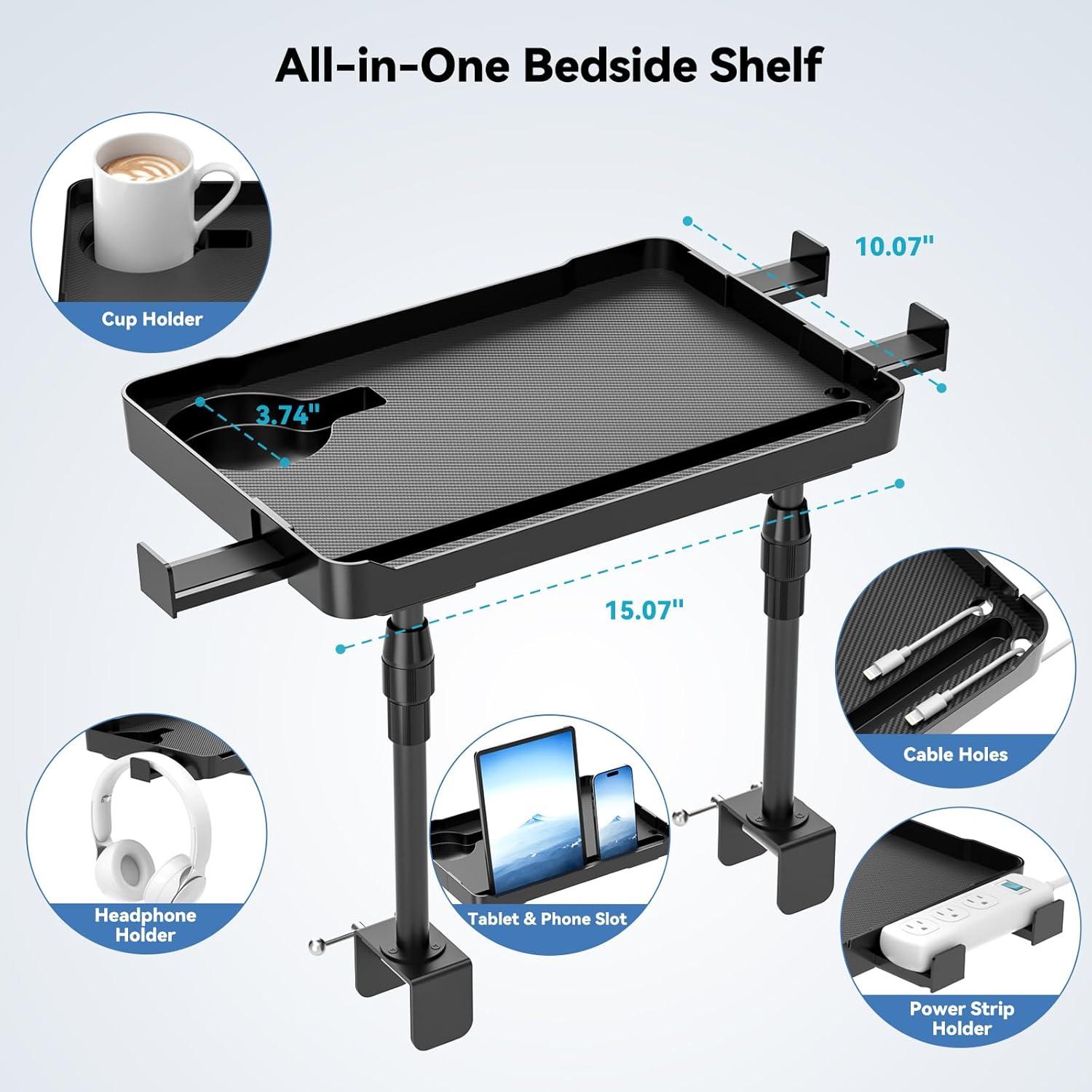 Estante Lateral para Cama CLESOO Ajustable 38.3x25.6cm Negro