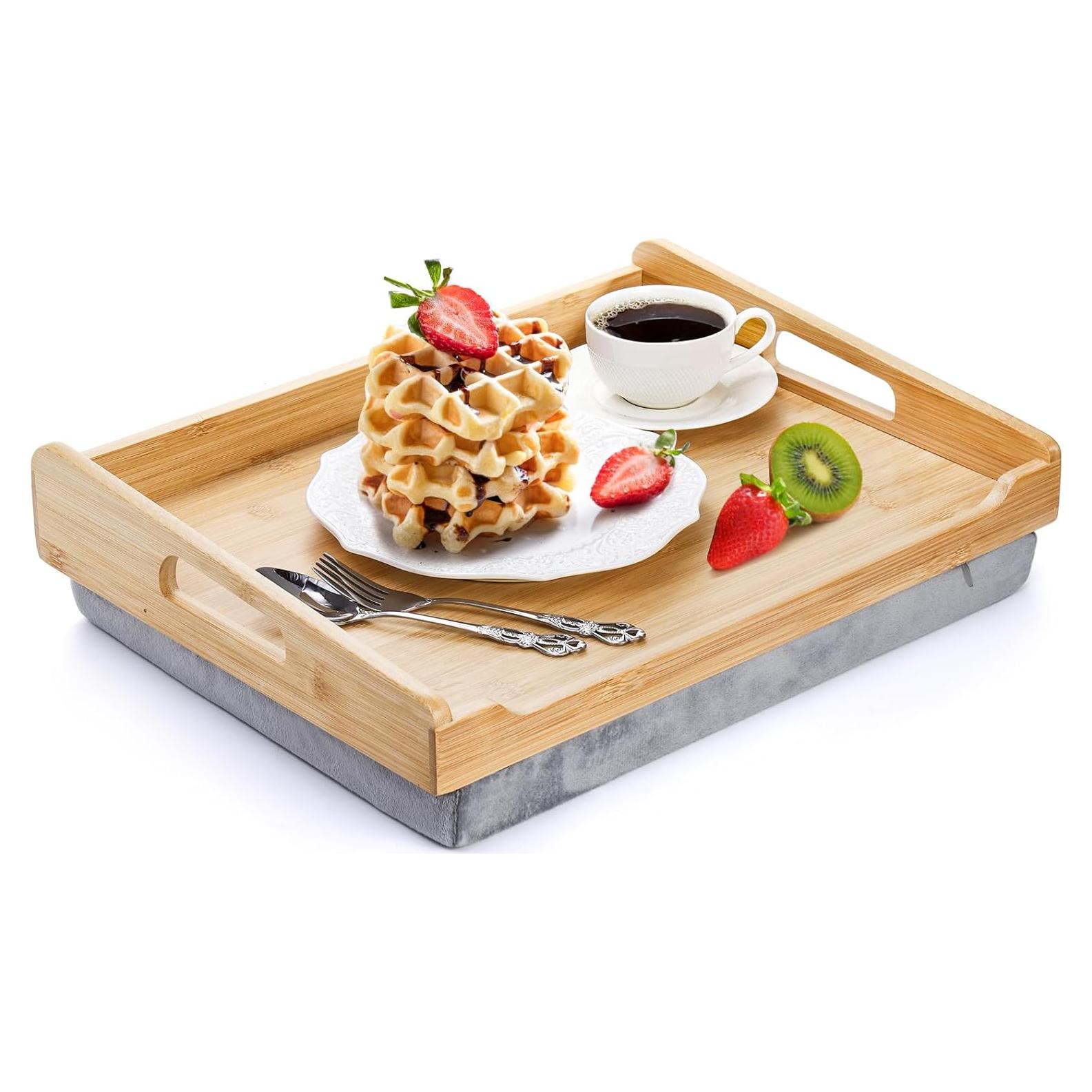 Bandeja de Desayuno TOPZEA de Bambú con Cojín Desmontable