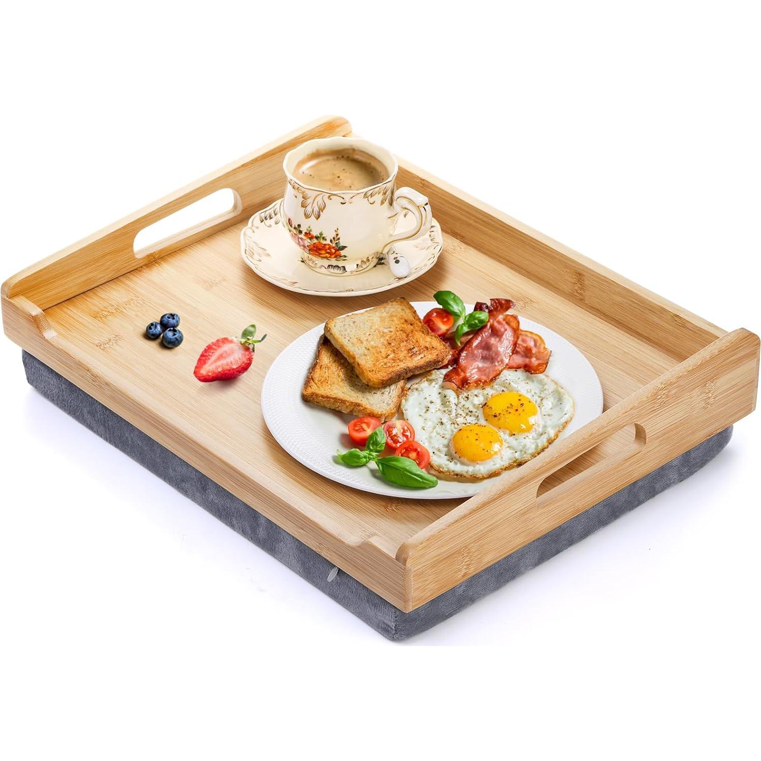 Bandeja de Desayuno TOPZEA de Bambú con Cojín Desmontable