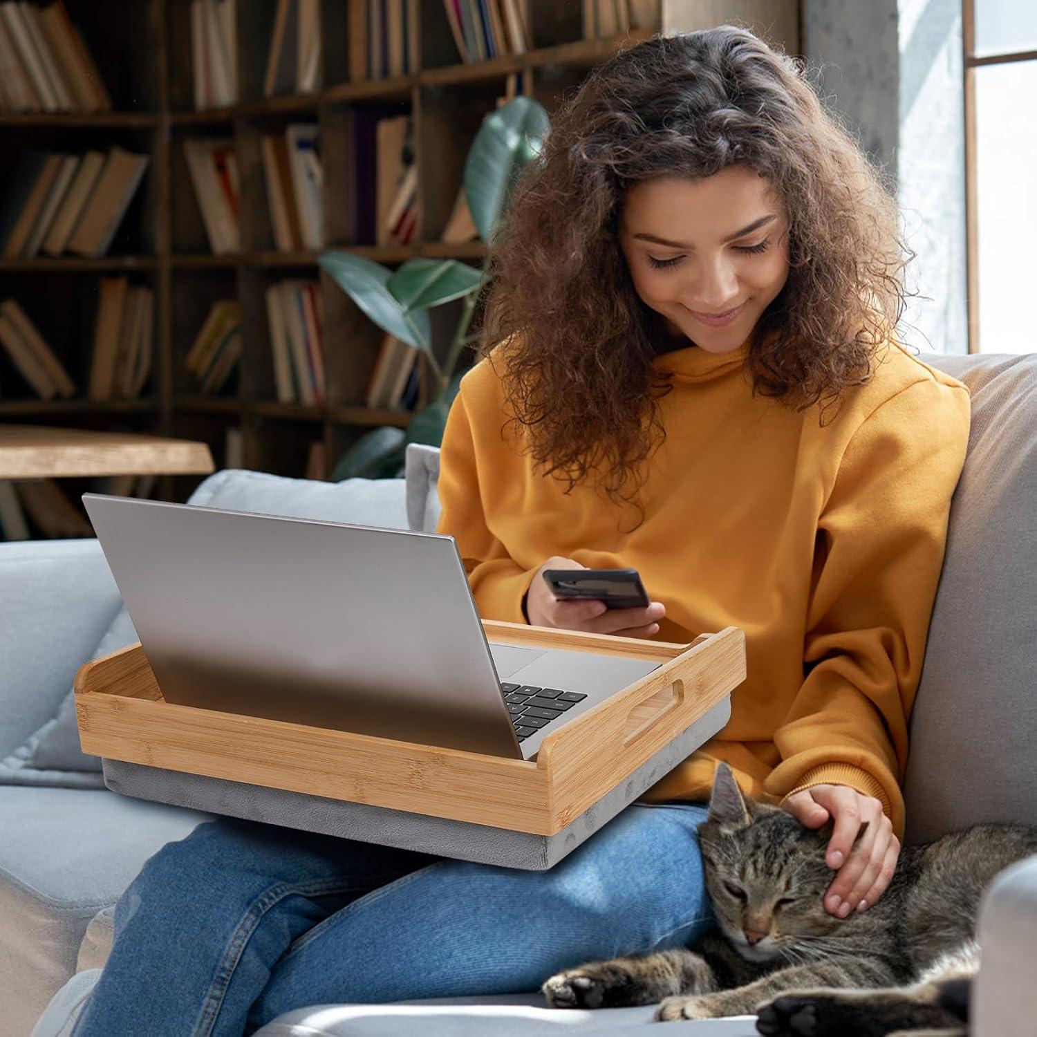 Bandeja de Desayuno TOPZEA de Bambú con Cojín Desmontable