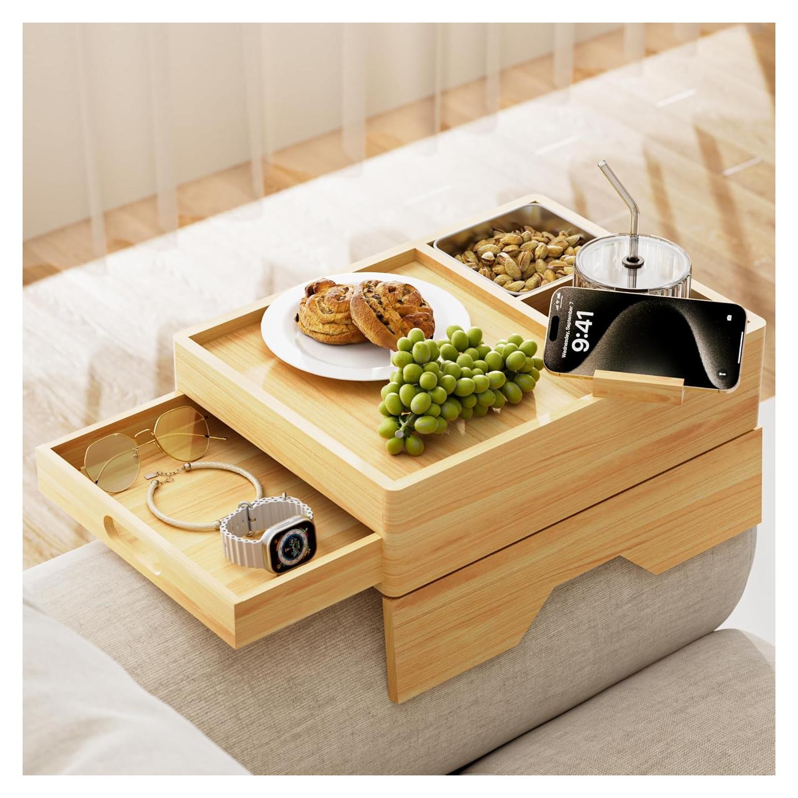 Bandeja para Sostener Bebidas de Sofá Aollewoiti 7 en 1 Madera
