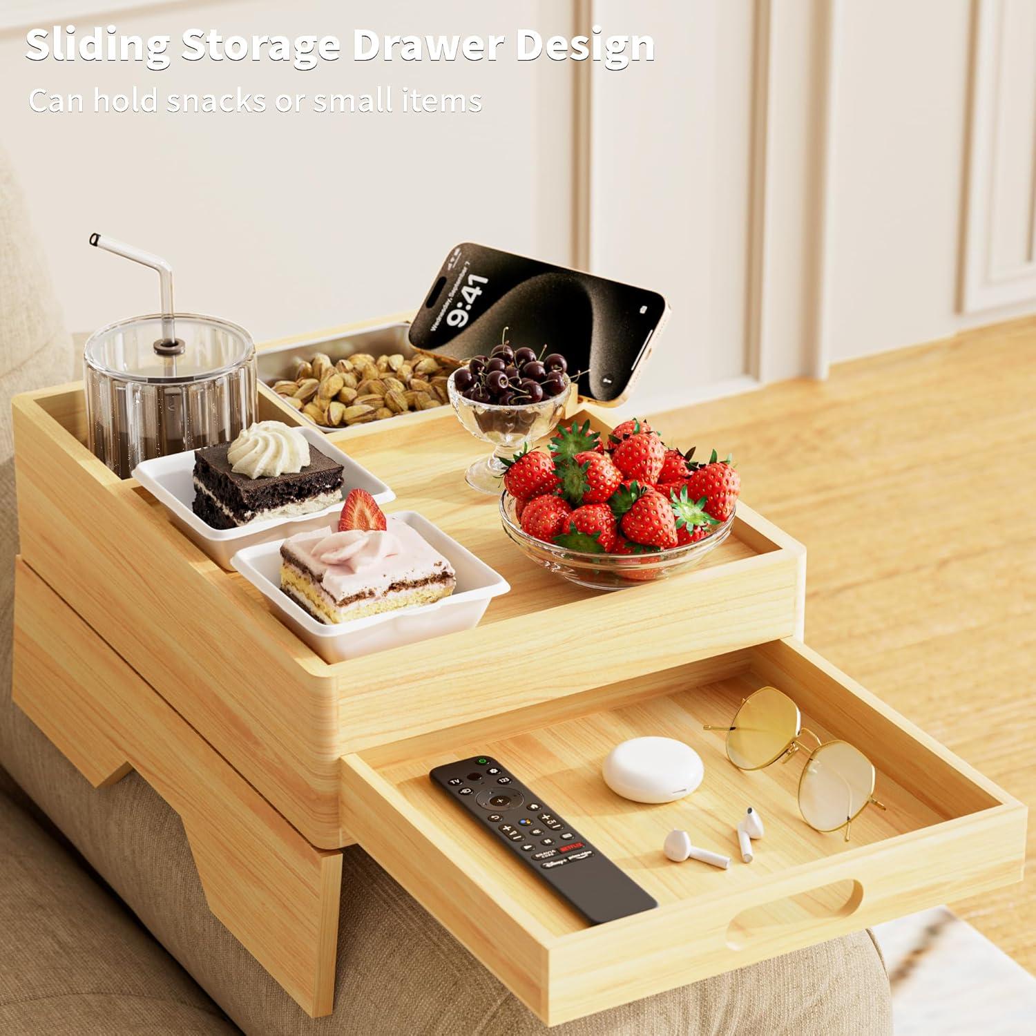 Bandeja para Sostener Bebidas de Sofá Aollewoiti 7 en 1 Madera