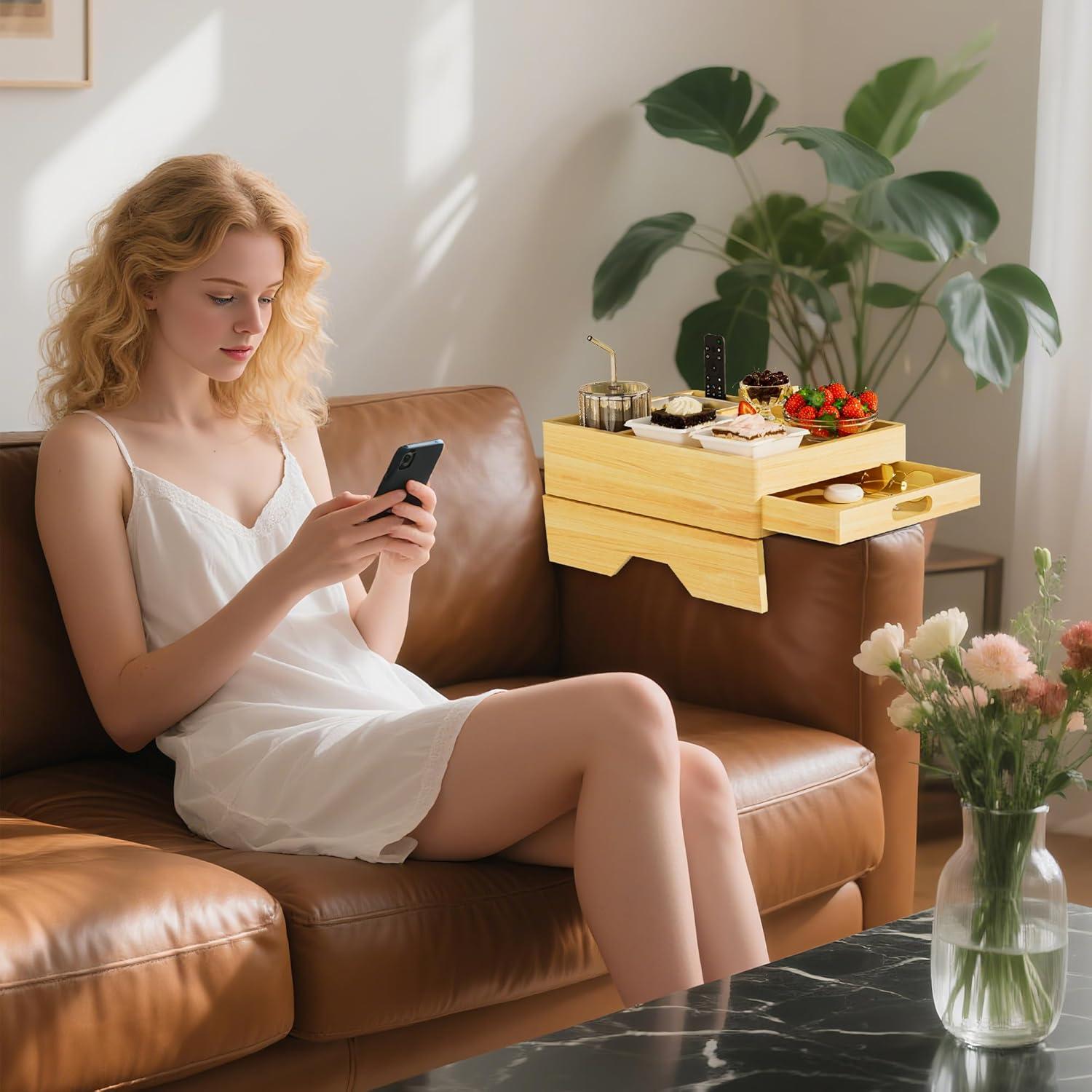 Bandeja para Sostener Bebidas de Sofá Aollewoiti 7 en 1 Madera