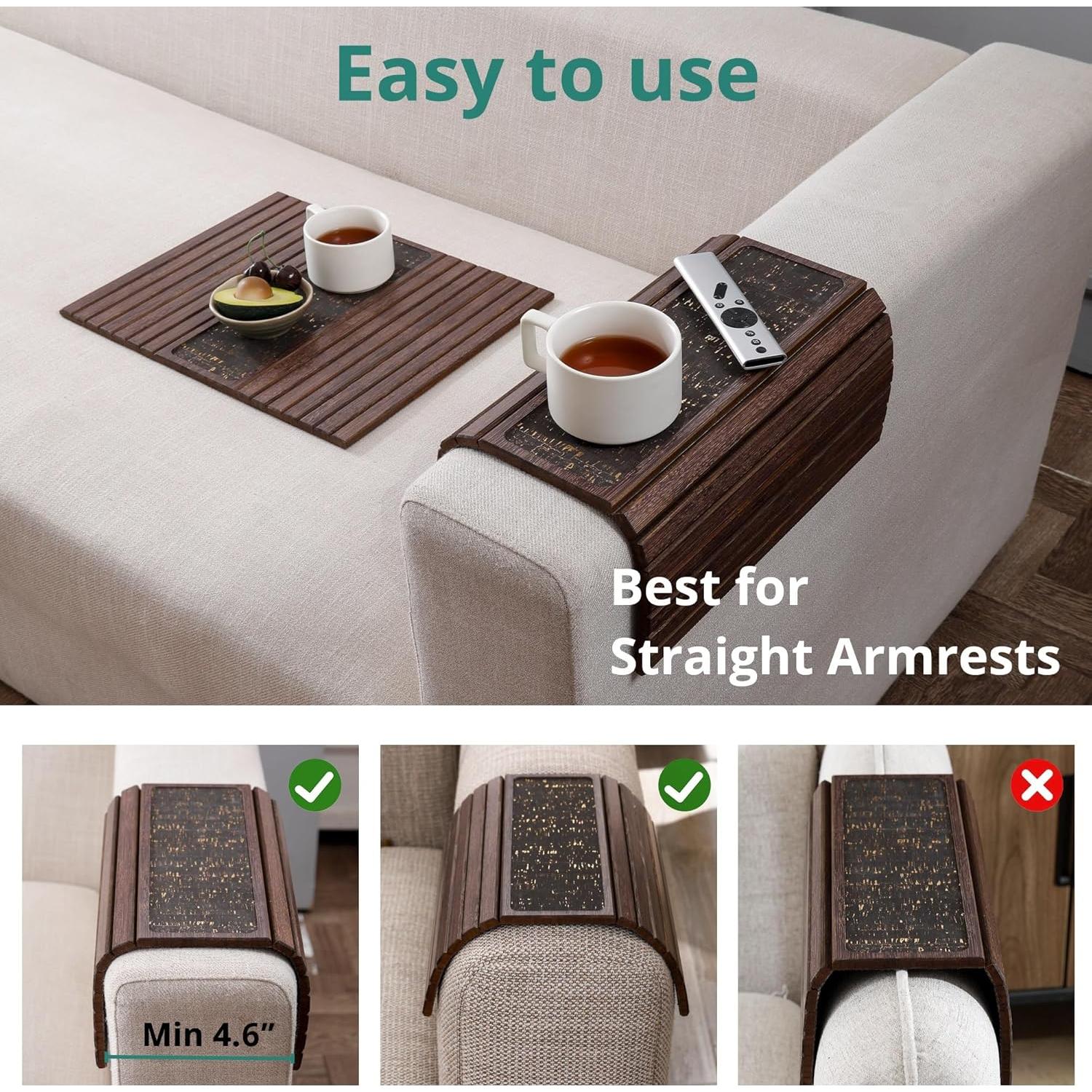 Bandeja para brazo de sofá DETOR vintage con corcho antideslizante