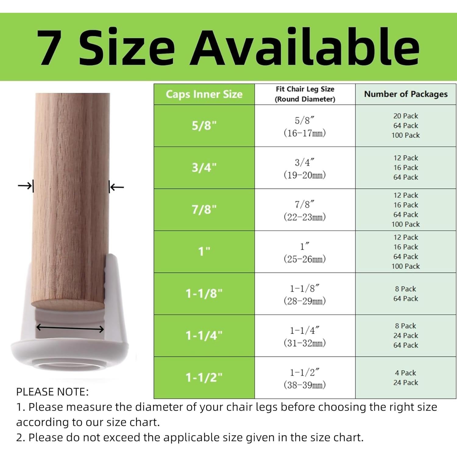 Tapas de patas de silla Furnigear 1" antideslizantes, 16 unidades