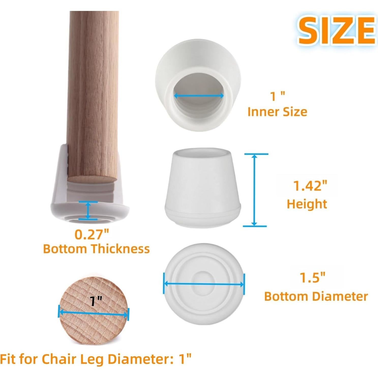 Tapas de patas de silla Furnigear 1" antideslizantes, 16 unidades