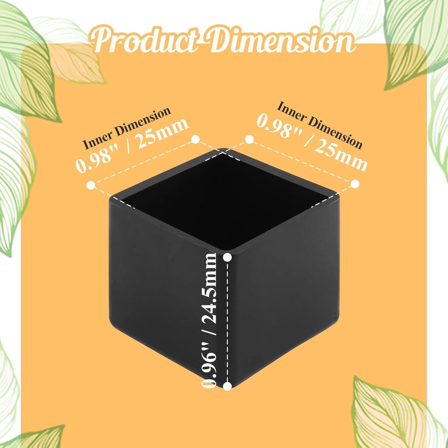 16 Tapones de Pierna de Silla HARSKIYER 25x25mm Caucho Negro