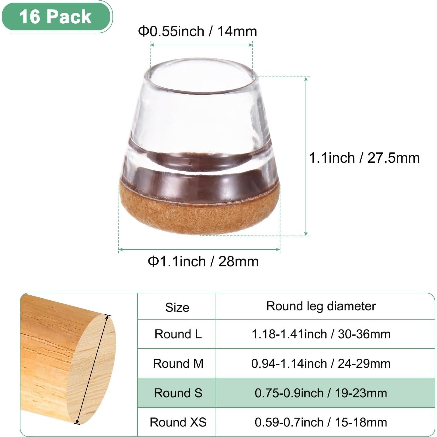 16 Protectores de Suelo para Patas de Sillas M METERXITY 19-23mm