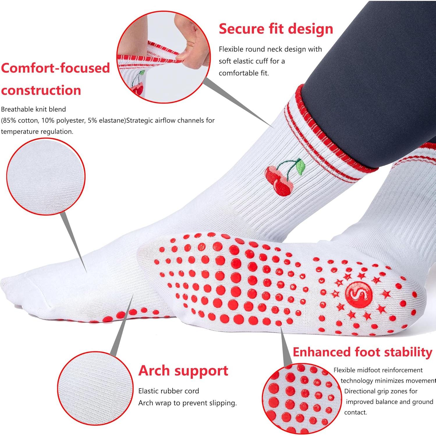 Calcetines Antideslizantes para Yoga y Ballet - 2 Pares Rojo