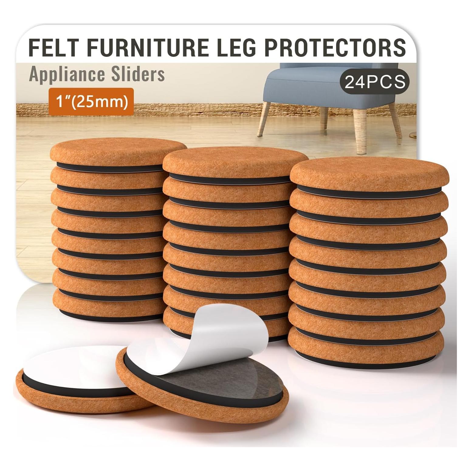 Protectores de patas de silla TOMHUA 24 piezas 25 mm fieltro EVA