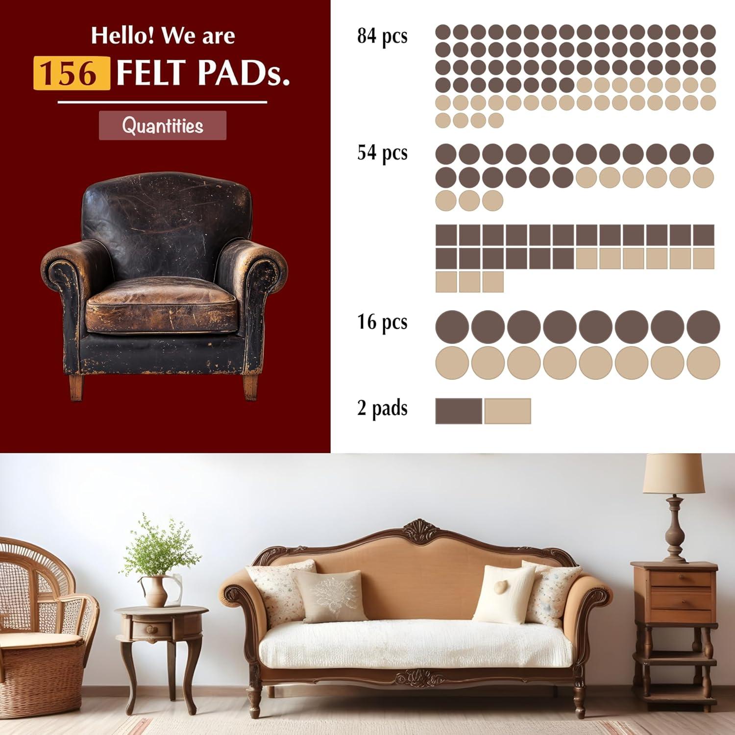 Almohadillas de Fieltro 156pcs Marrón y Beige - Protección Muebles