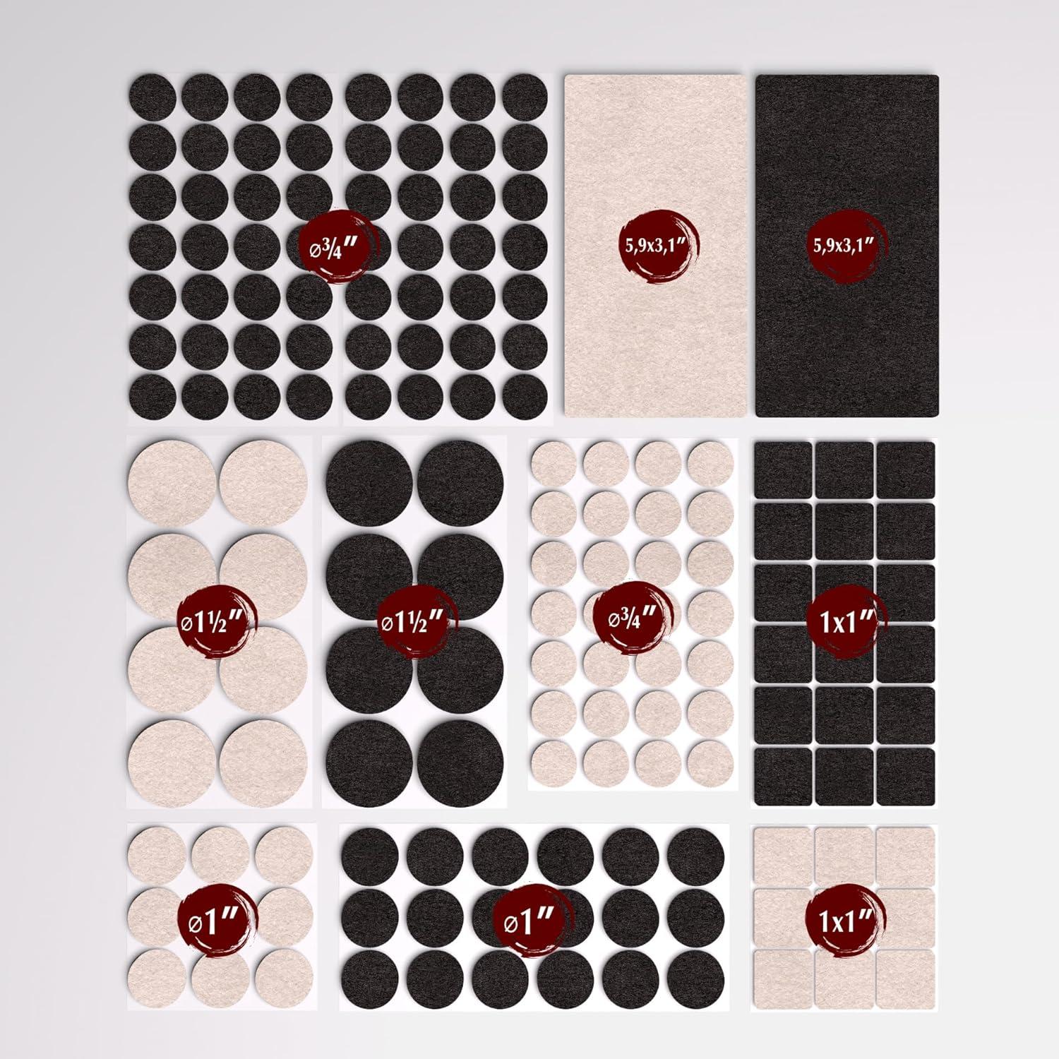 Almohadillas de Fieltro 156pcs Marrón y Beige - Protección Muebles