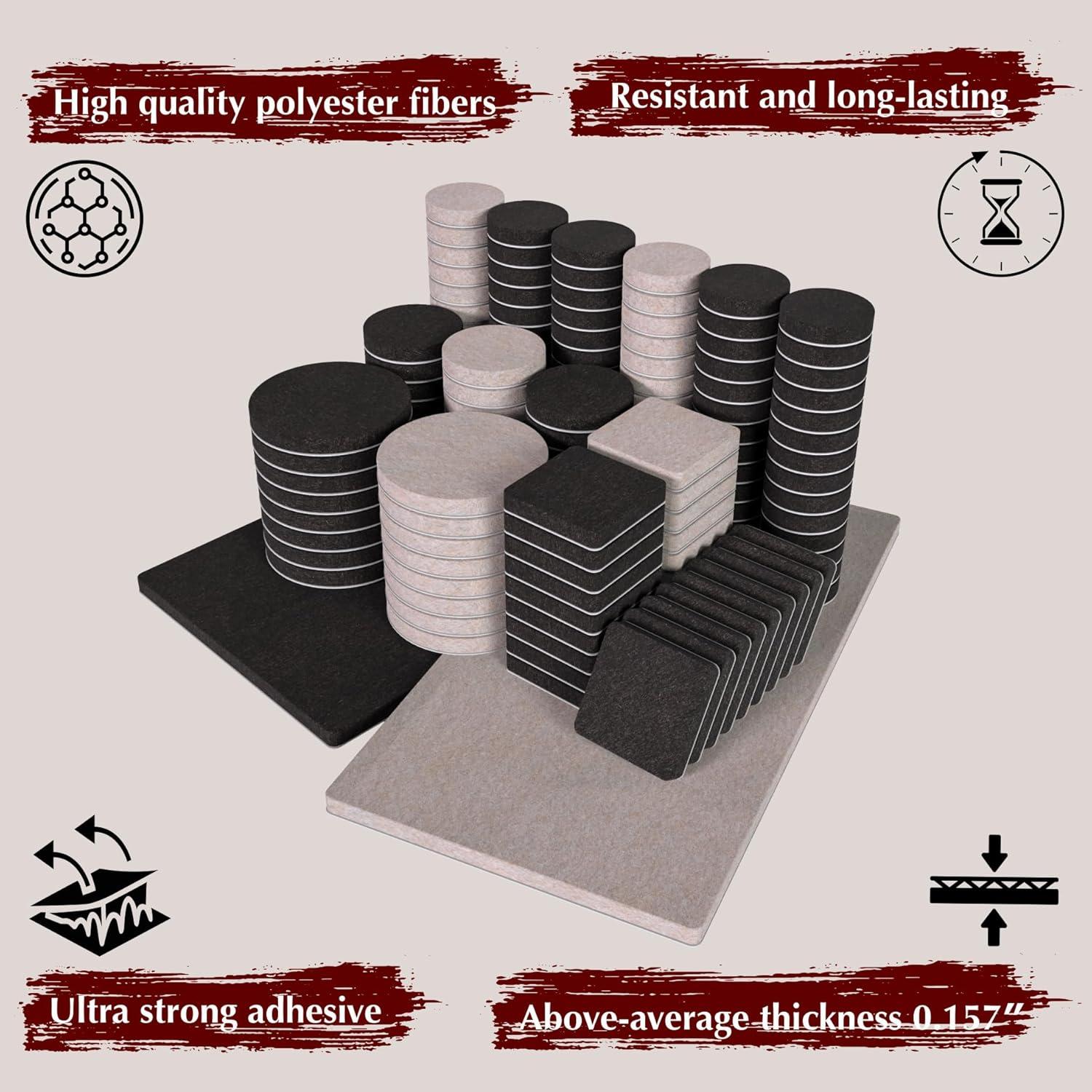 Almohadillas de Fieltro 156pcs Marrón y Beige - Protección Muebles