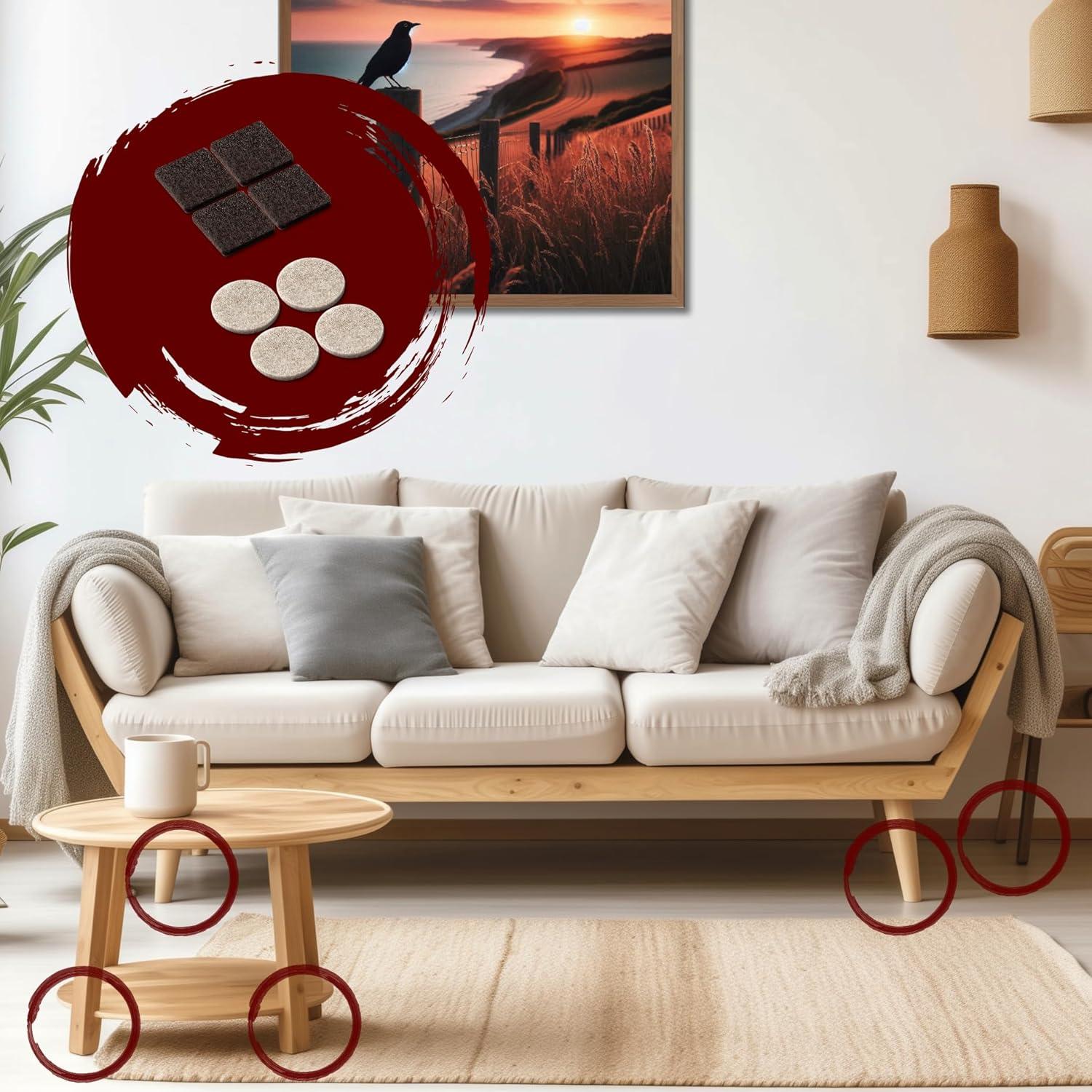 Almohadillas de Fieltro 156pcs Marrón y Beige - Protección Muebles