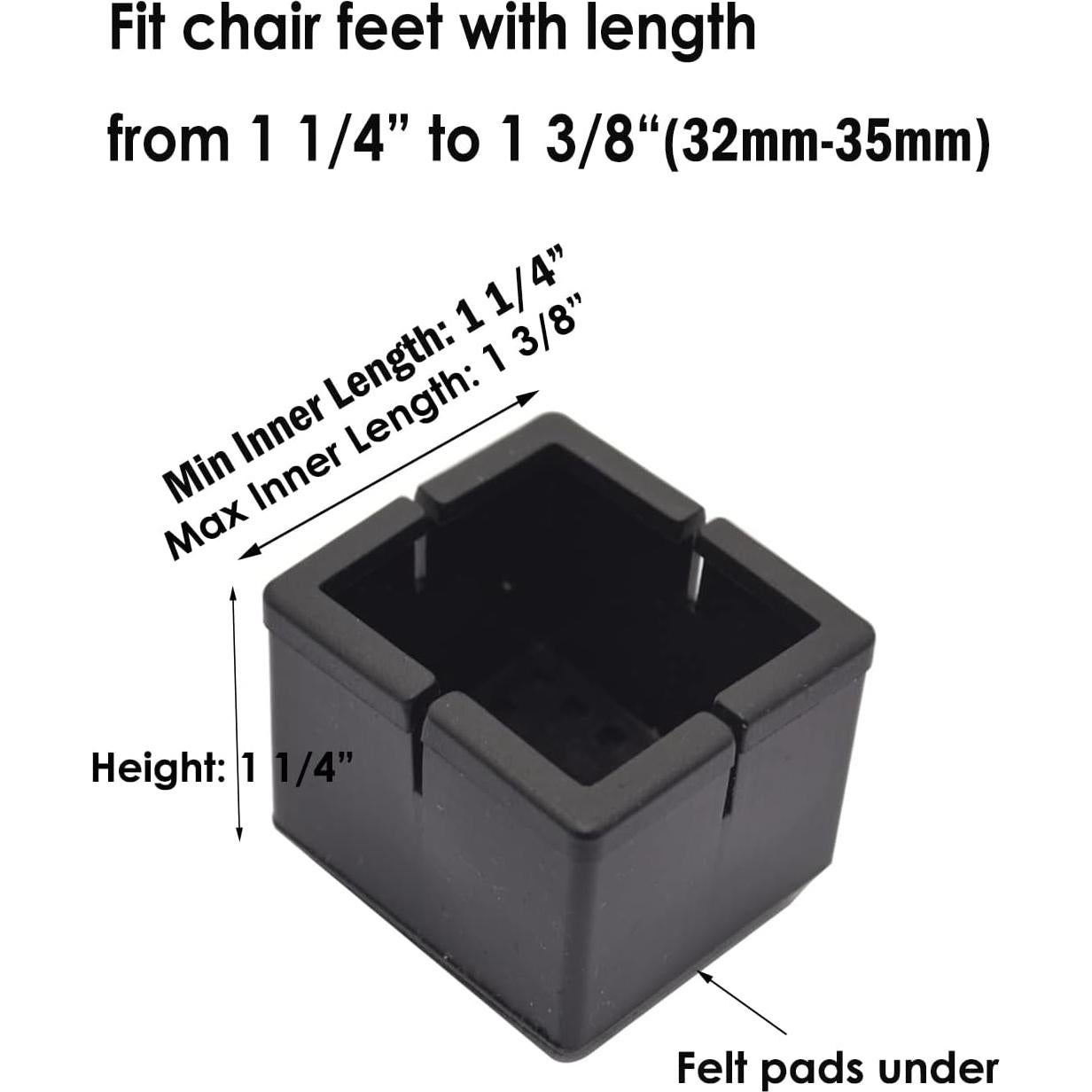 Tapas de patas de silla de silicona con fieltro 16PCS Negro