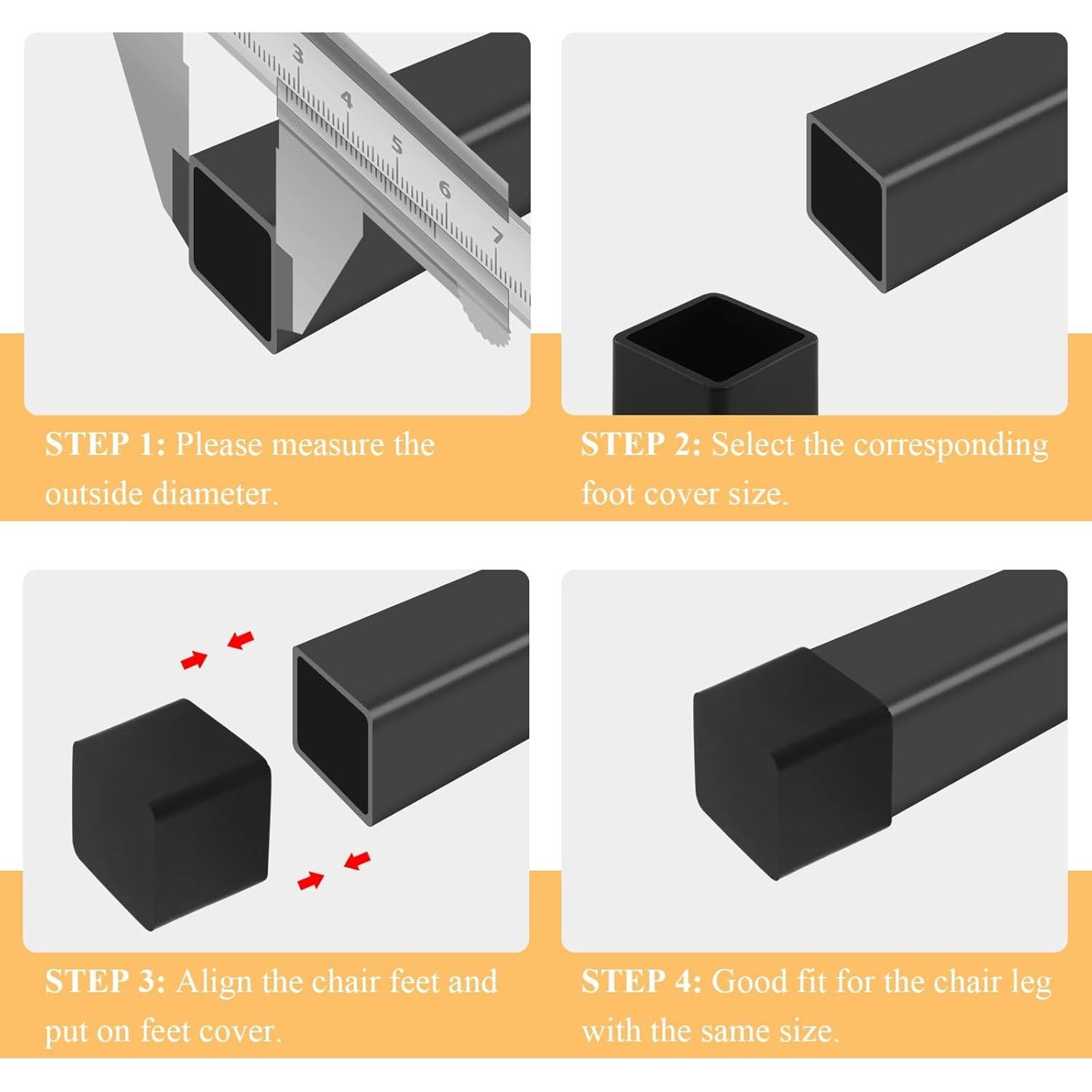 12 Tapones de Pierna de Silla HARSKIYER 38x38mm Antideslizantes