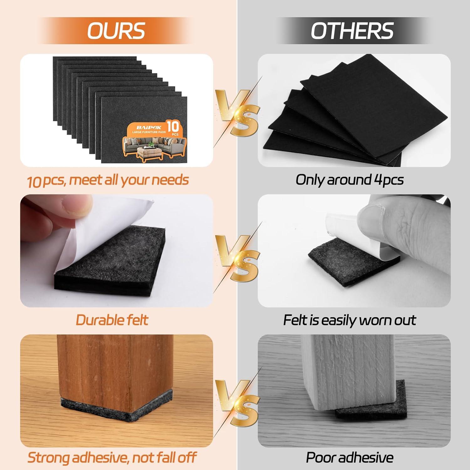 Almohadillas de Fieltro BAIPOK 10pcs 20.32x15.24cm Negro