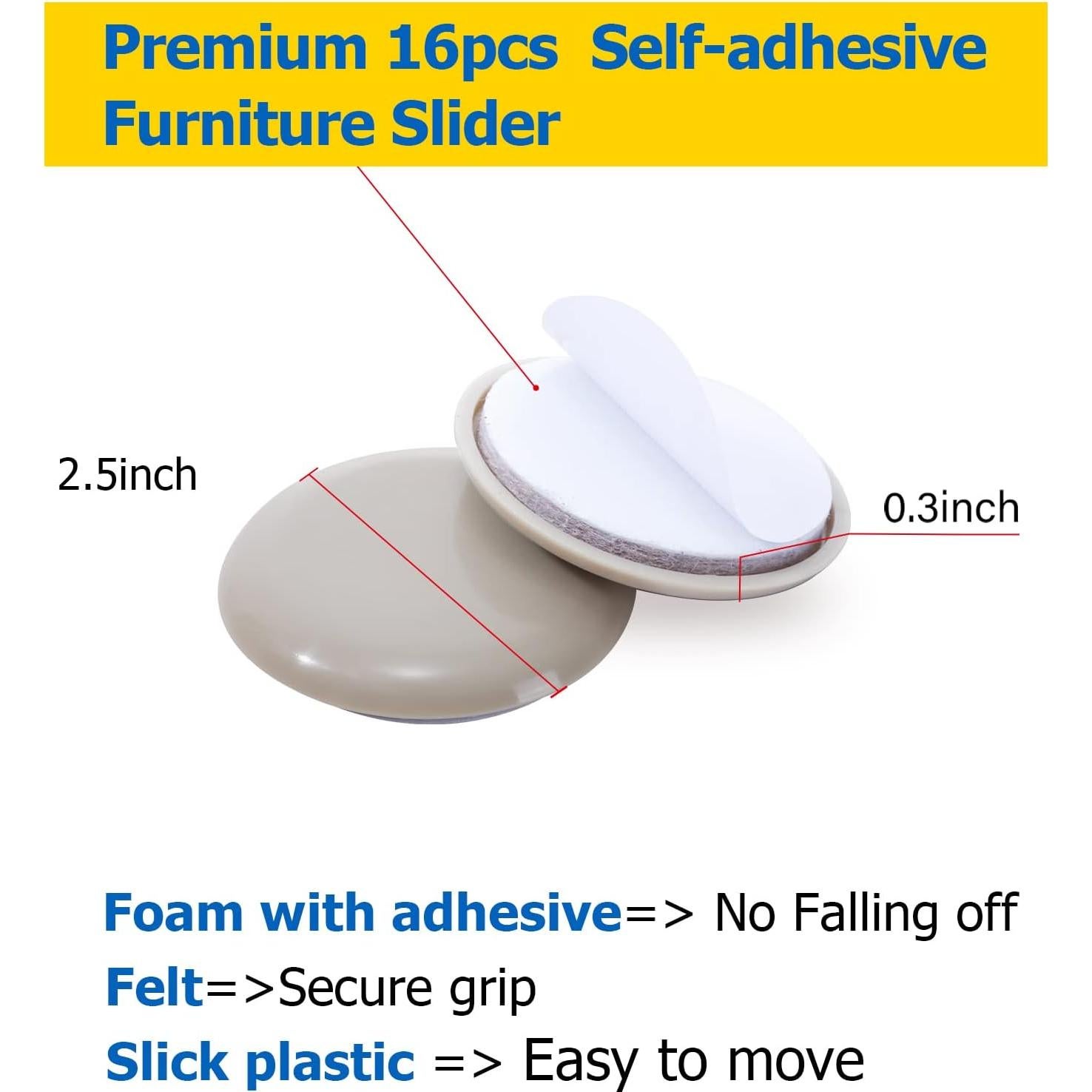 Deslizadores de Muebles Autoadhesivos Kayzn 16 Piezas 6.35 cm