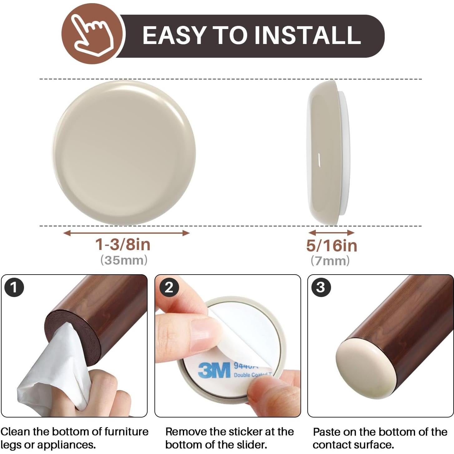 Deslizadores de Muebles RUSIDO 20pcs Autoadhesivos Beige 3.5cm